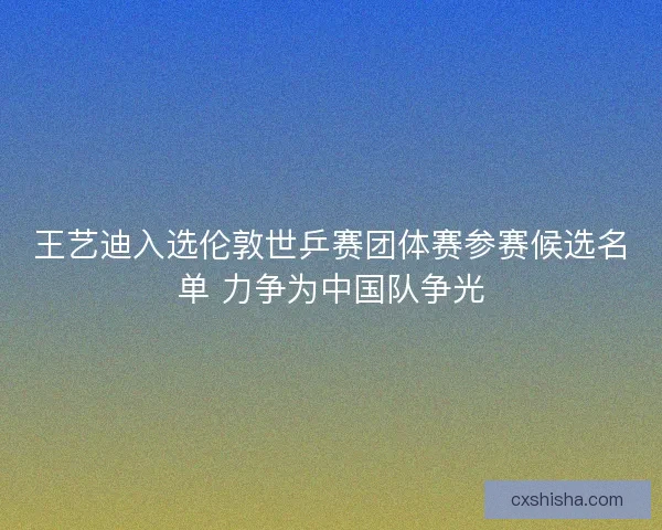 王艺迪入选伦敦世乒赛团体赛参赛候选名单 力争为中国队争光